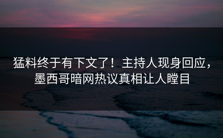 猛料终于有下文了！主持人现身回应，墨西哥暗网热议真相让人瞠目
